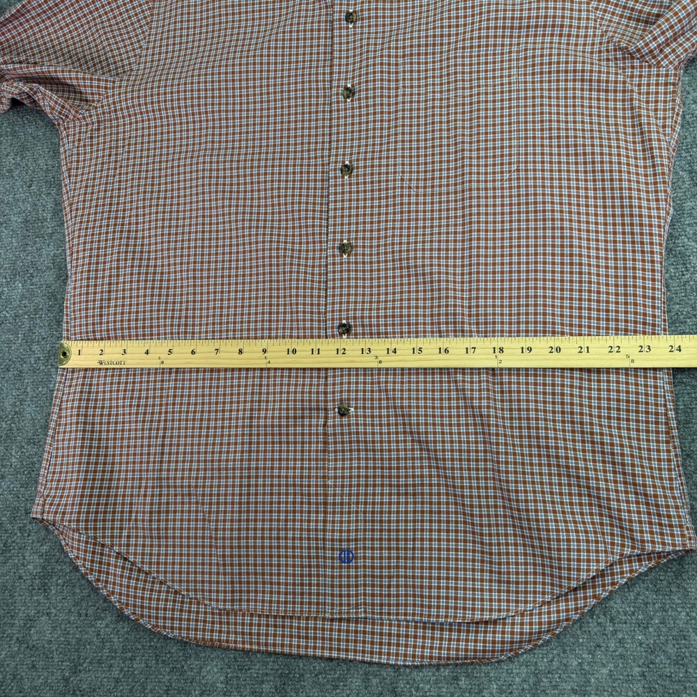David Donahue Shirt Mens XL Orange Blue Plaid Cotton Long Sleeve Button Up - Picture 10 of 15